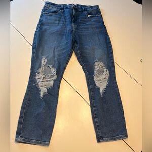Good American Shadow Pockets Distressed Blue Ripped Jeans size 15